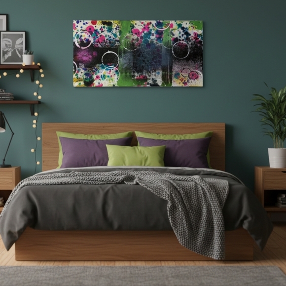 Handmade Other - HANDCRAFTED Abstract Painting Artwork HANDPAINTED Bright Canvas Wall Art Decor